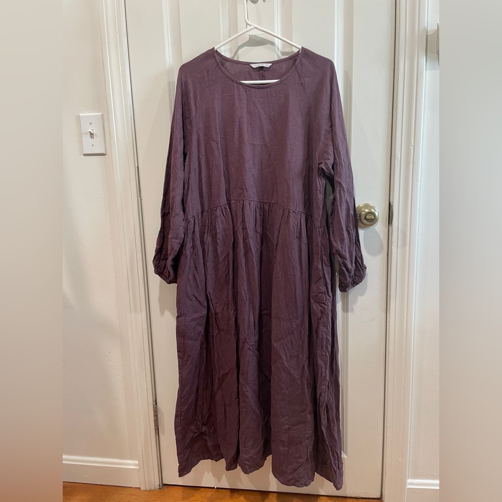 Linenfox Margo Long Sleeve Linen Dress Plum Purple